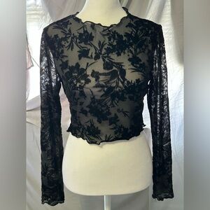 Elegant Black Stretchy Floral Lace Top